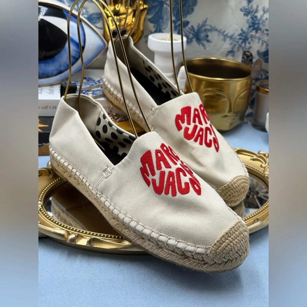 🆕 MARC JACOBS 🧿 NWOB The Marc Heart Espadrille Flat, Red & Cream - Sz 39 US 9